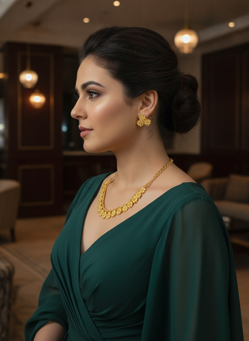 Gold Plated Floral Motif Necklace & Stud Earring Set