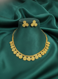 Gold Plated Floral Motif Necklace & Stud Earring Set