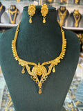 Gold Plated Floral Short Necklace Set with Earrings