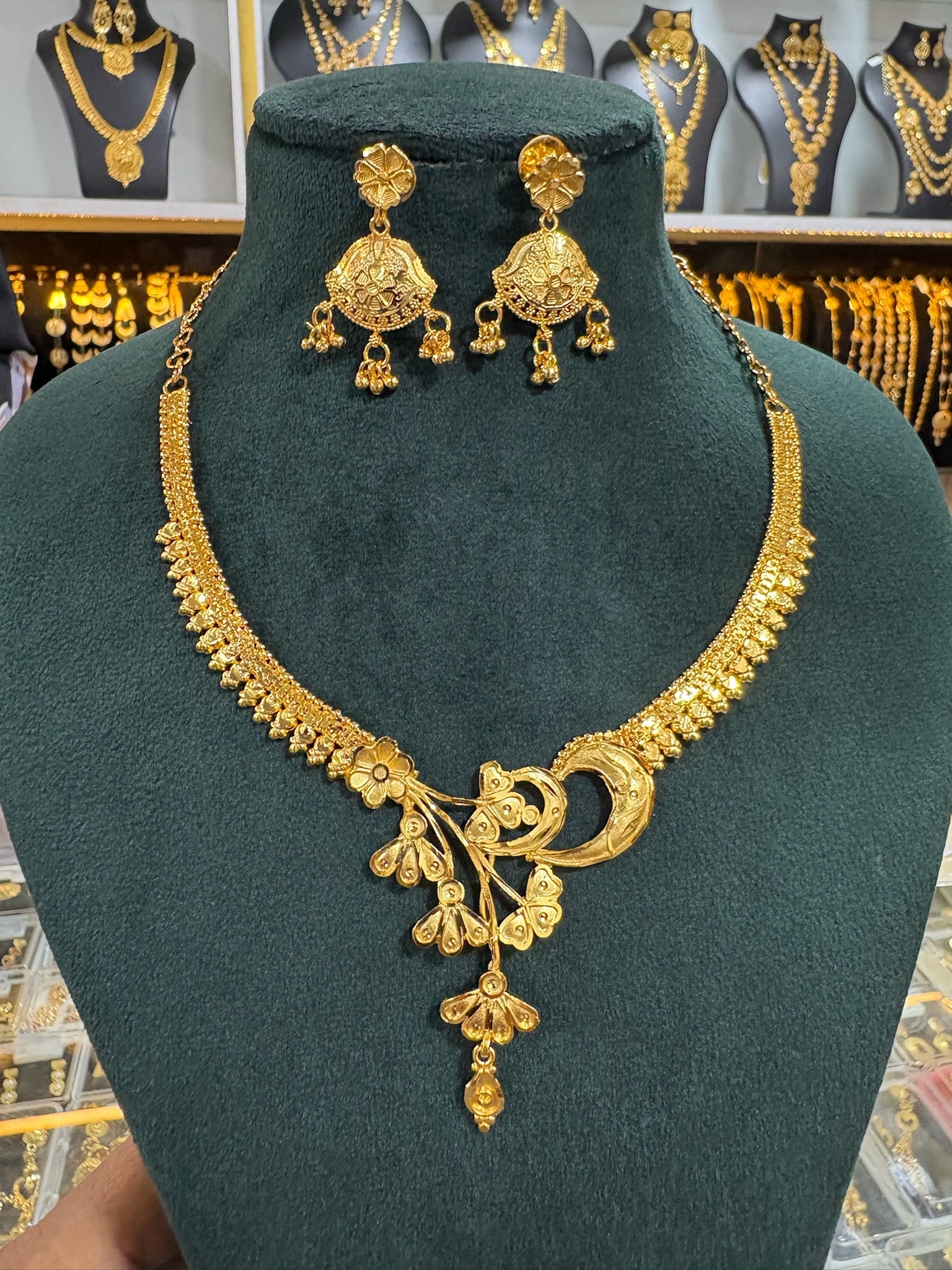 Gold Plated Floral Necklace and Earring Set