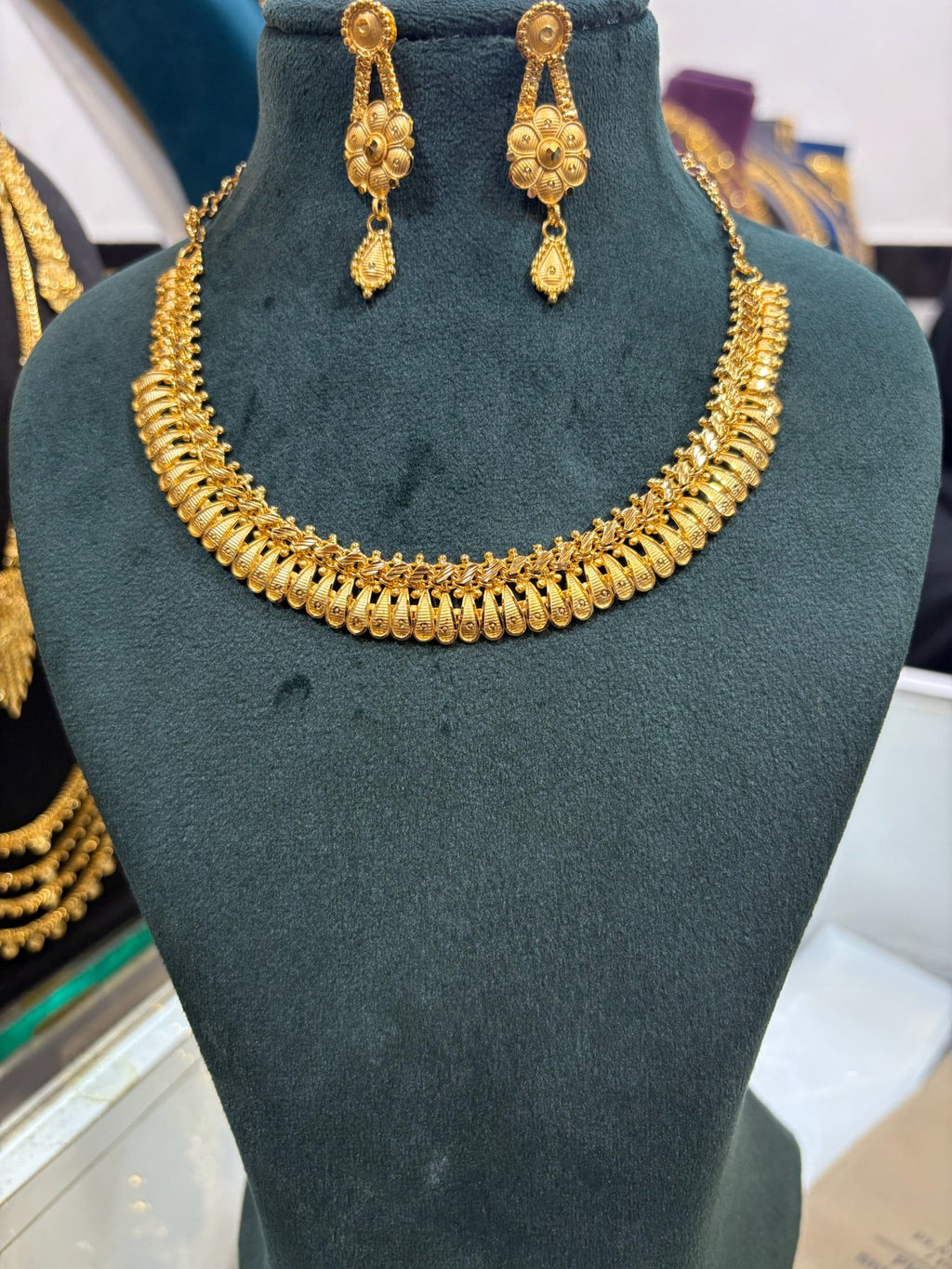 Gold Plated Mango Motif Necklace Set with Earrings