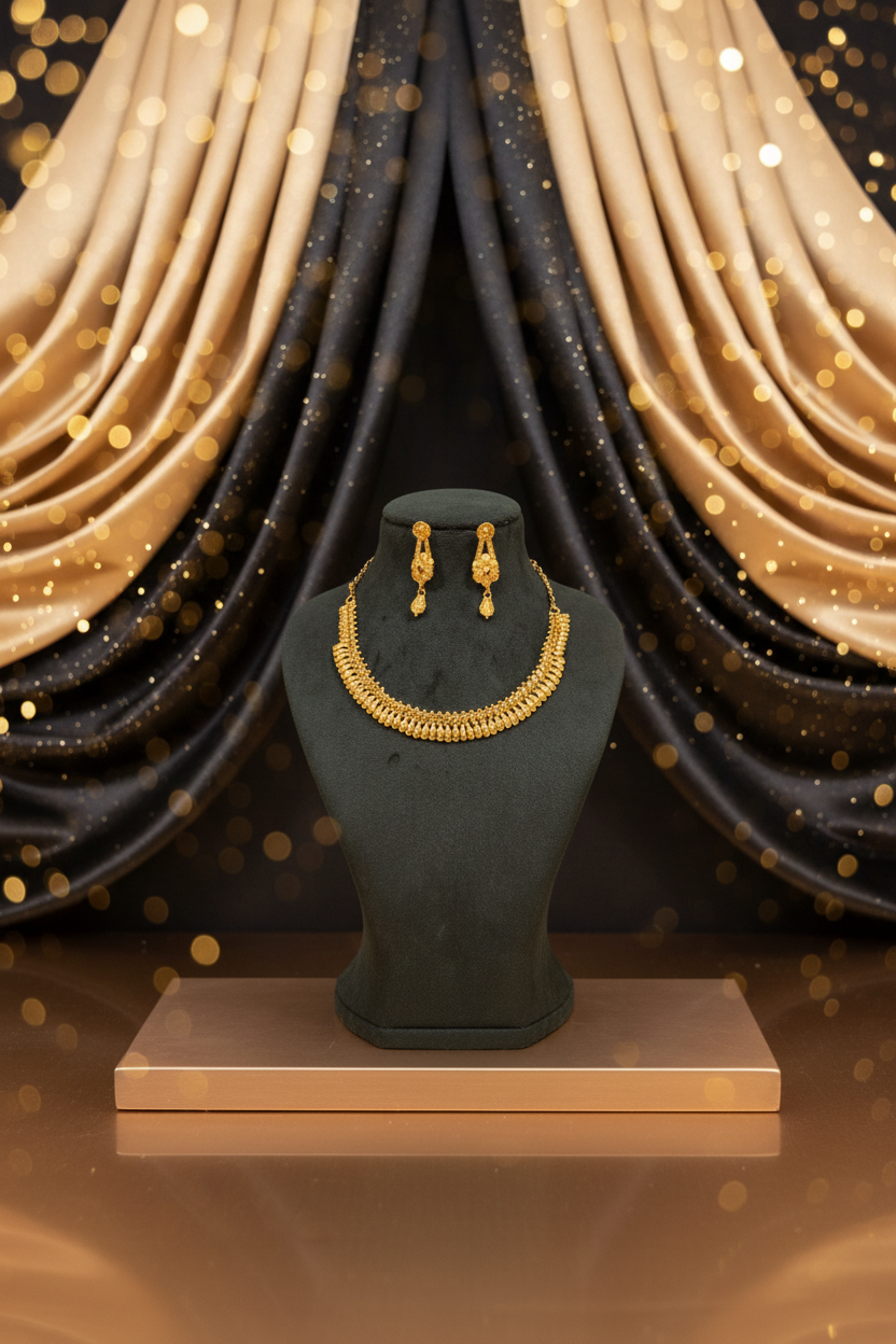 Gold Plated Mango Motif Necklace Set with Earrings